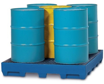 Sump pallet PolySafe, polyethylene with PE grid, dispensing station, for 5x205 litre drums