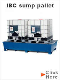 IBC sump pallet TC-2F painted steel, with galvanized grid & forklift pockets for 2 IBCs